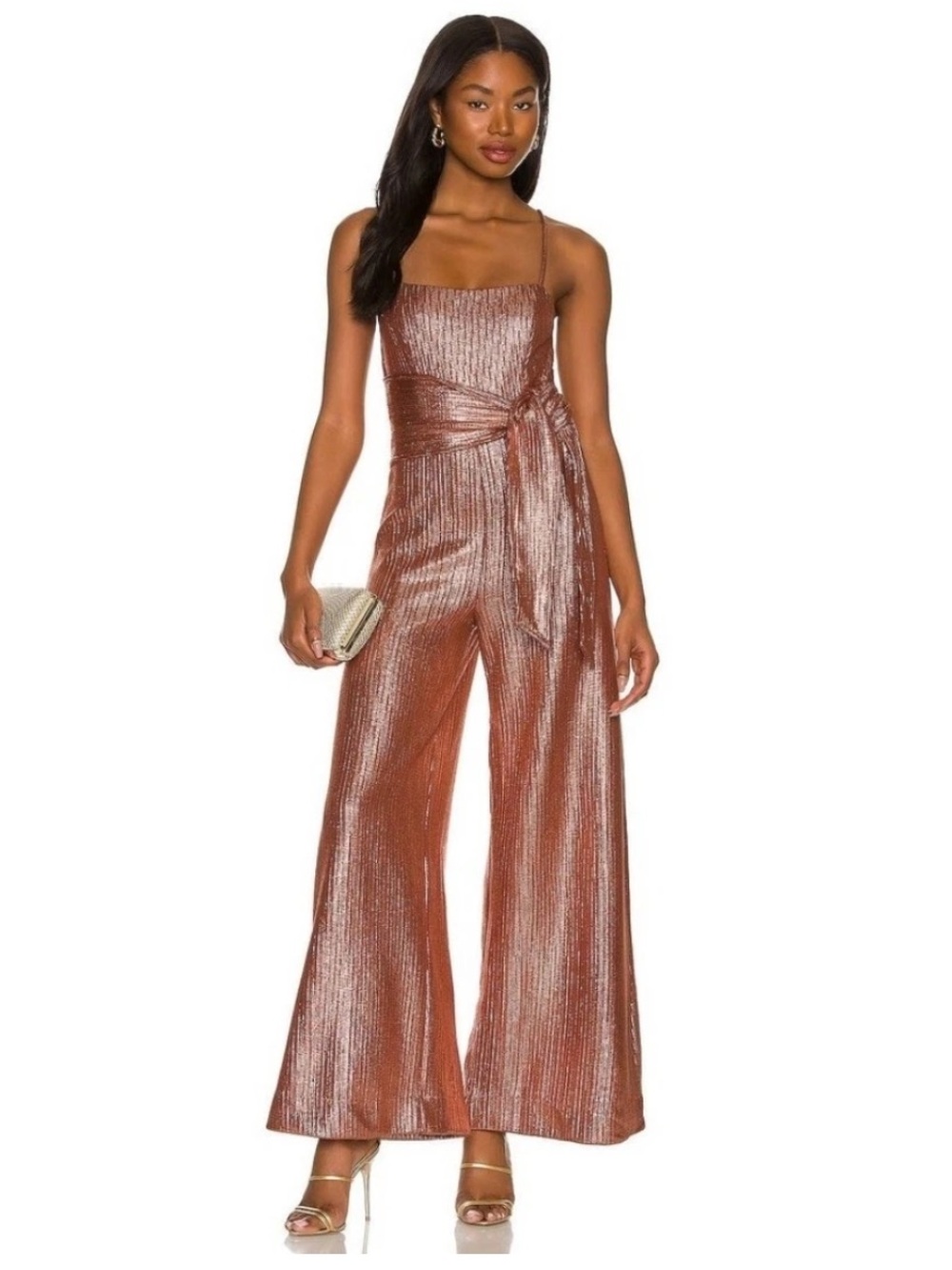 Free People NEW Shimmer and Shine Metallic Jumpsuit in Ginger Snap Womens Size M